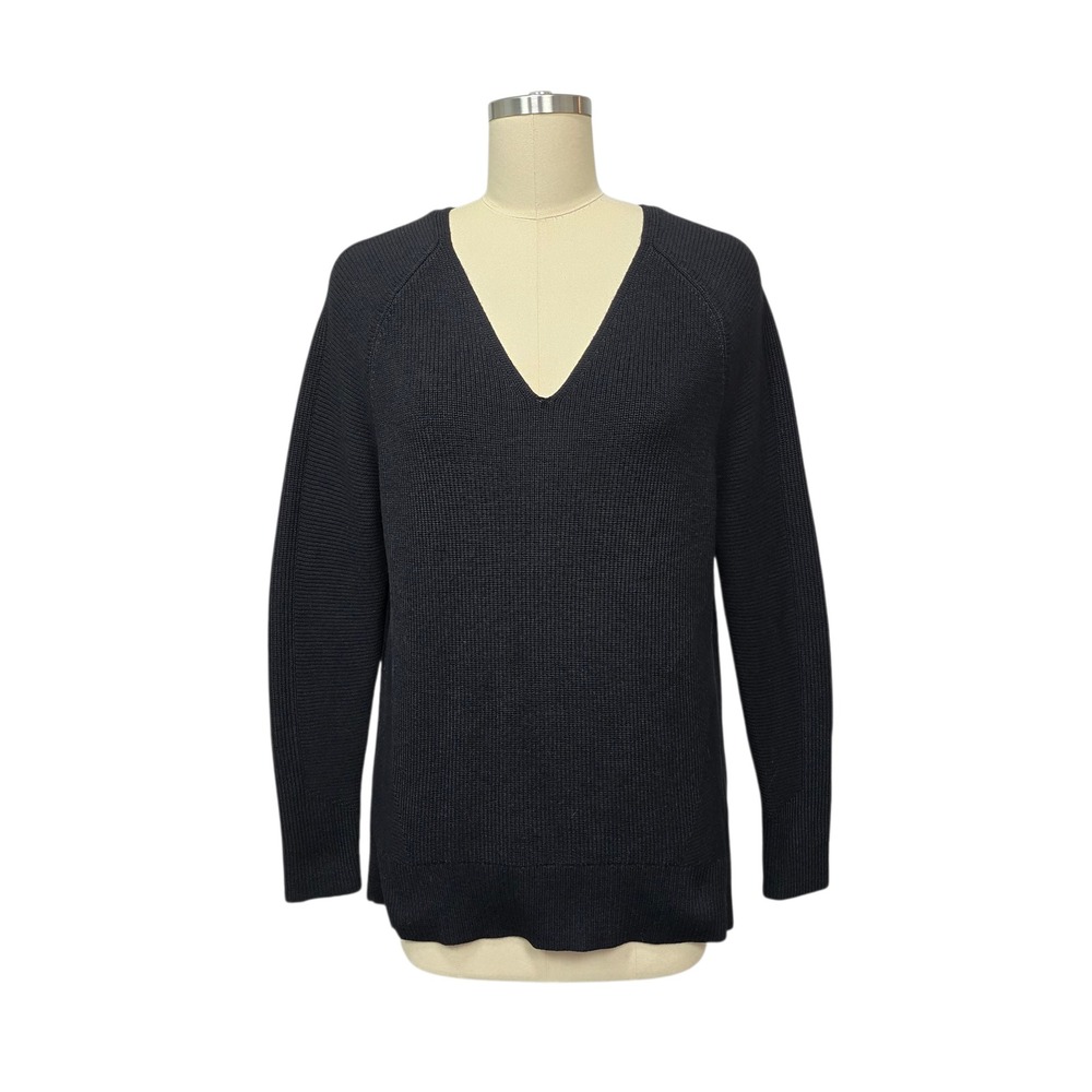 Athleta Black V Neck Ribbed Sweater Long Sleeve Casual Comfort‎ Size Small
